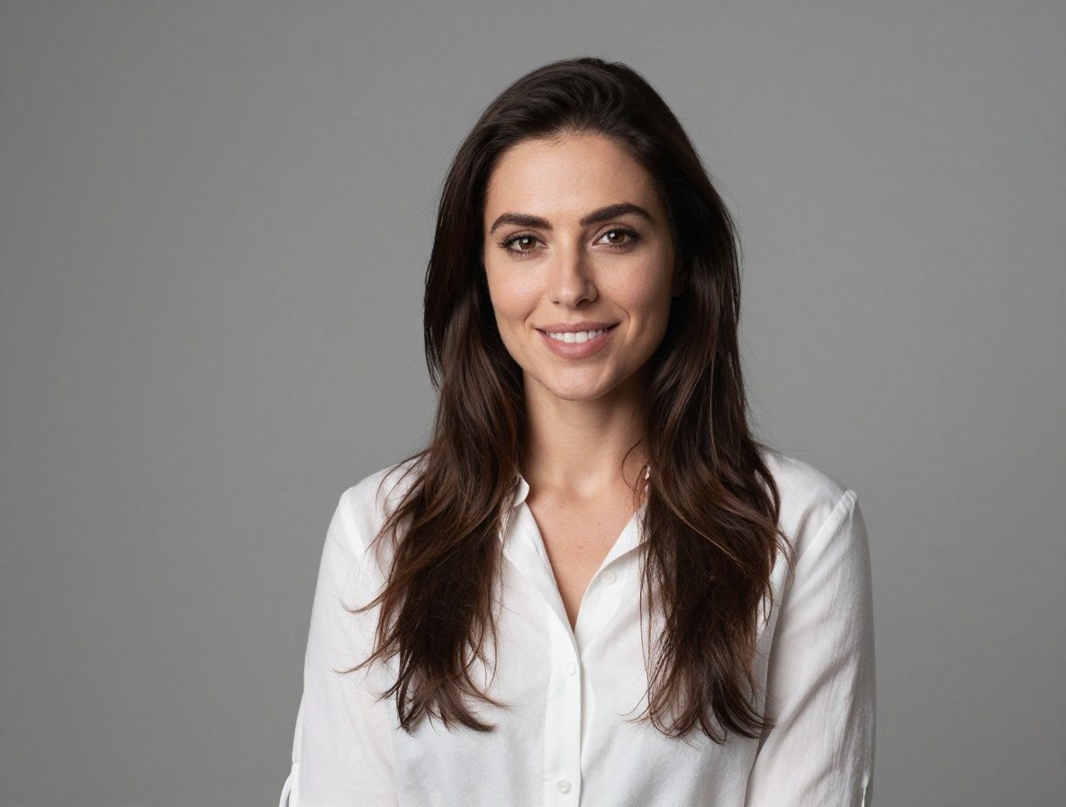 Naz Çelik, kısa koyu saçlı 31 yaşında kadın UX tasarımcı, gülümseyen profesyonel portre, açık ofis ortamı